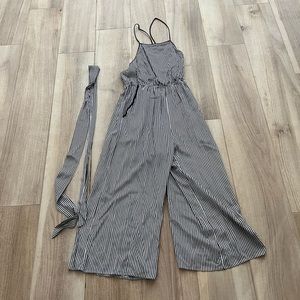 Boutique Navy Striped Jumpsuit with tie belt